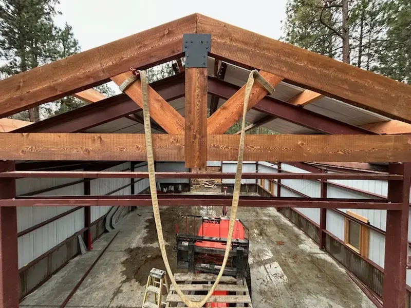 Heavy timber frame under construction