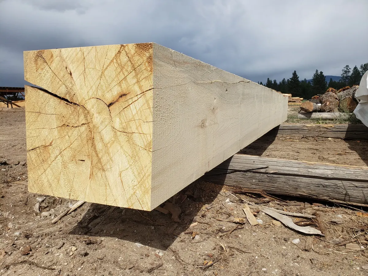 End view of a large square custom-cut timber